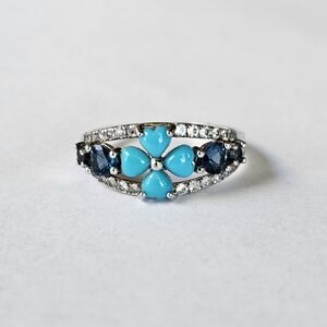 Genuine Sleeping Beauty Turquoise & London Blue Topaz Ring Size 10!